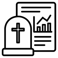 Obraz premium Death Rate Statistics Mortality Report Icon showing a tombstone beside a statistical report, symbolizing mortality rates, demographic data, and population analysis