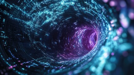 Digital data flowing through abstract technology tunnel