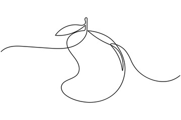 Mango fruit continuous one line drawing on white background minimalist fresh tropical outline vector illustration