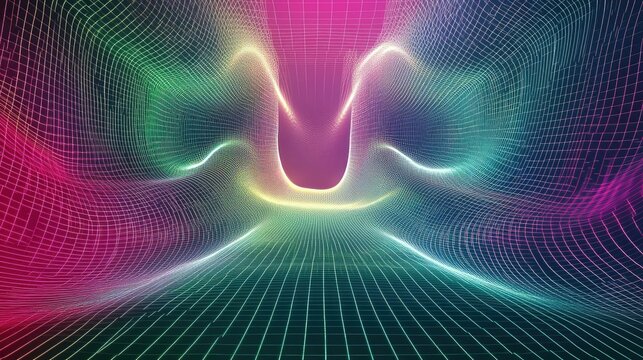Abstract colorful grid wave creating a futuristic tunnel