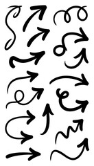 Hand-drawn arrow collection simple doodle vector set for graphic design elements isolated on white background
