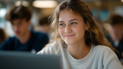 A modern classroom where students join an international video call, comparing holidays, school life, and cultural festivals with peers abroad — digital cultural exchange, global education, and