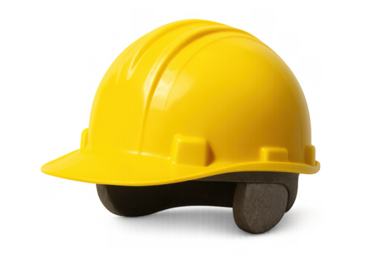 Yellow hard hat representing safety and protection in construction, engineering, worker, and industrial fields, with transparent background
