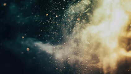 Obraz premium Grainy abstract texture with light leaks, blurred city lights, sunset glow, dark background and cinematic mood creating a nostalgic film-style atmosphere