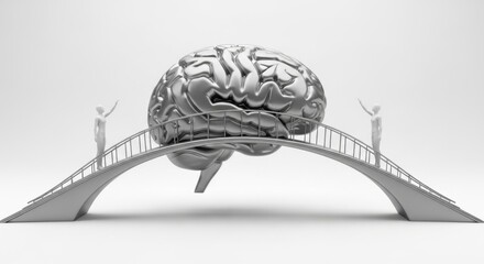 Brain bridge connecting two figures, concept for communication and understanding.