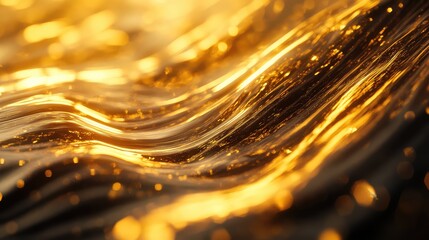 Flowing liquid gold waves with glitter particles