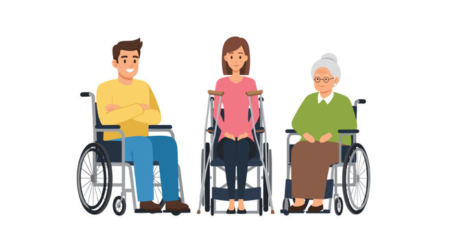 Diverse group in wheelchairs and walker, promoting inclusivity and accessibility for web designs and healthcare marketing materials now