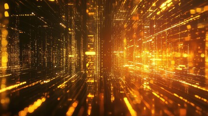 Digital data flowing in abstract futuristic server room network