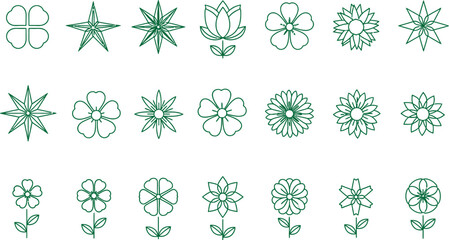 Collection of intricate green ornamental decorative elements and flourishes in a vintage style