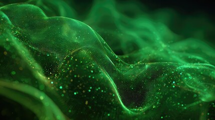 Green digital wave flowing particles data visualization network