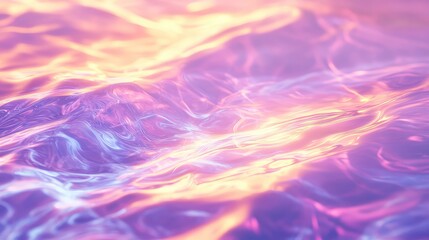 Abstract liquid surface showing iridescent purple and orange waves