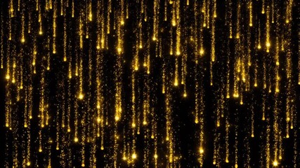 Dense vertical gold particle shower, glittering sparkle rain overlay. - Powered by Adobe