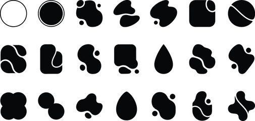 Fototapeta premium Set of Black Shape Design Elements for Creating Abstract Logo Template Collection with Various Forms Graphic Simple Circle Square Drop Water Liquid Blob Isolated on White