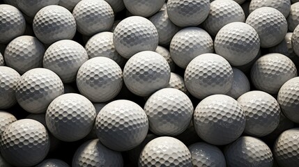 Collection of white golf balls arranged closely