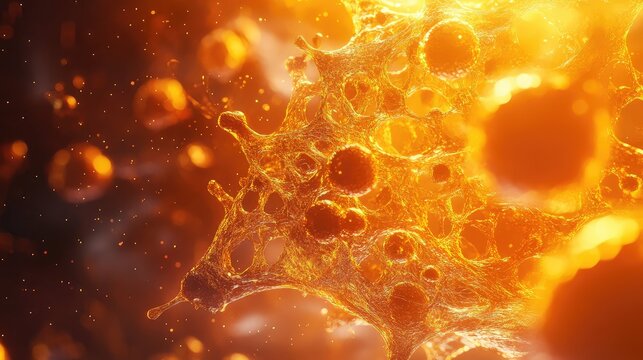 Golden abstract microorganism structure representing cellular activity
