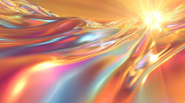 Abstract iridescent liquid wave flowing with vibrant light colors