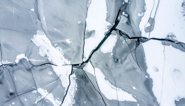 Stunning aerial view of cracked glacial ice formations, capturing the raw beauty and fragility of the Arctic landscape, perfect for conveying climate change or natural wonders, a modern and evocative - Powered by Adobe