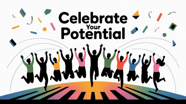 Celebration of Success and Growth by Diverse Silhouetted Figures