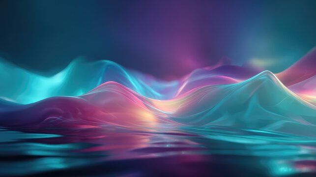 Vibrant neon glowing liquid waves reflecting abstract light