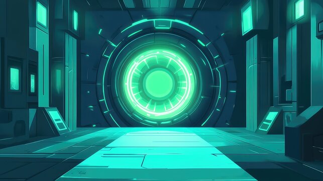 Futuristic sci fi portal glowing with green light