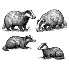 badger set in detailed vintage engraving style, Transparent Background © SenorPinky