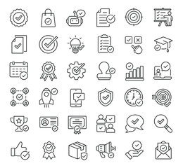 Set of collection line icons related Checkmark. Editable stroke. Perfect pixel on transparent background