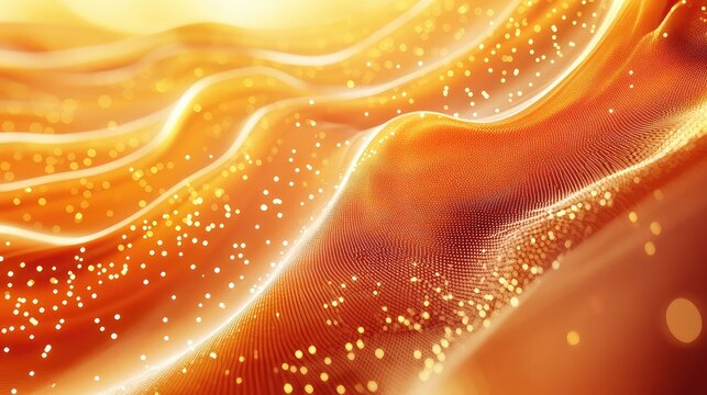 Digital data flowing across orange wave technology