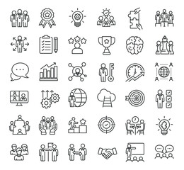 Set of collection line icons related Business Teamwork. Editable stroke. Perfect pixel on transparent background