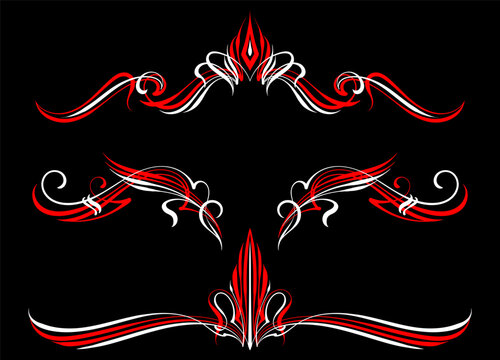 Floral art illustration. Red and white pinstripes art motorcycle and car. Retro and vintage ornaments. For vinyl sticker, painting template, tattoo, apparel, merchandise, border, frame. Vector Eps 10.
