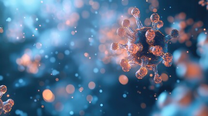 Virus cells spreading disease and causing global pandemic