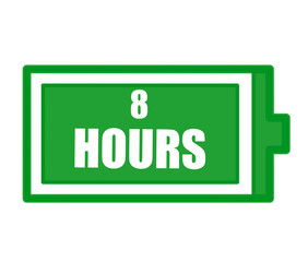 illustration of a battery that has a life of up to 8 hours in greenilu