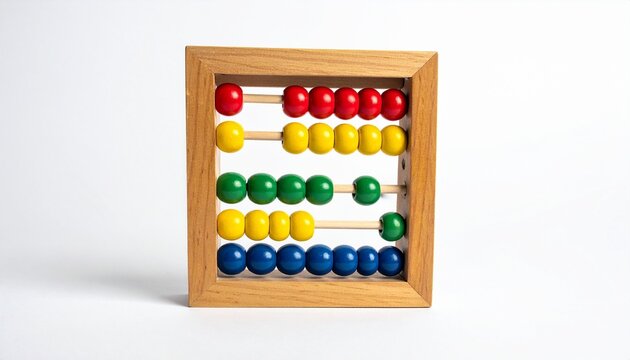 Colorful wooden abacus on white background, educational tool…