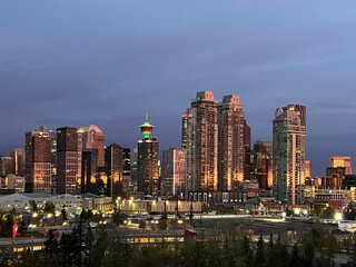 View of Skyline of Calgary Canada at Sunrise.