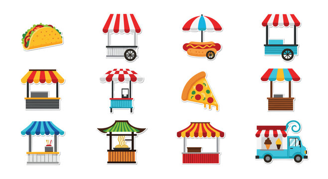 Vibrant food stalls and treats create an exciting street fair atmosphere perfect for culinary promotions and event marketing designs