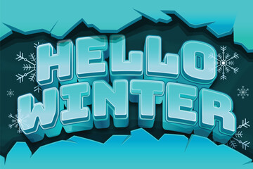 Hello Winter Icy Text Effect with Snowflakes