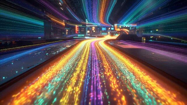 Colorful light trails in futuristic tunnel - Powered by Adobe