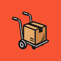 Product in trolley, Package carrying trolley icon logo flat vector design