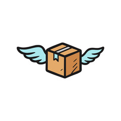Product cartoon, delivery box with wing, Fast delivery, Product package icon logo flat vector design