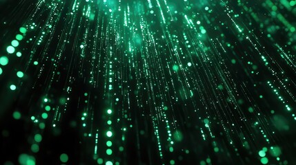 Green digital particles streaming down abstract data rain