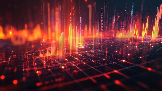 Digital data grid displaying financial market analysis