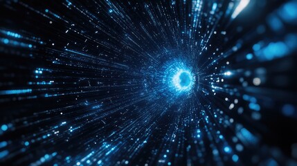 Digital data flowing through abstract light tunnel network