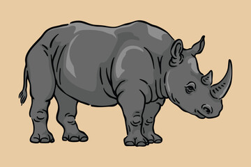 Obraz premium Rhinoceros Illustration, Full Body Rhino Line Art Vector