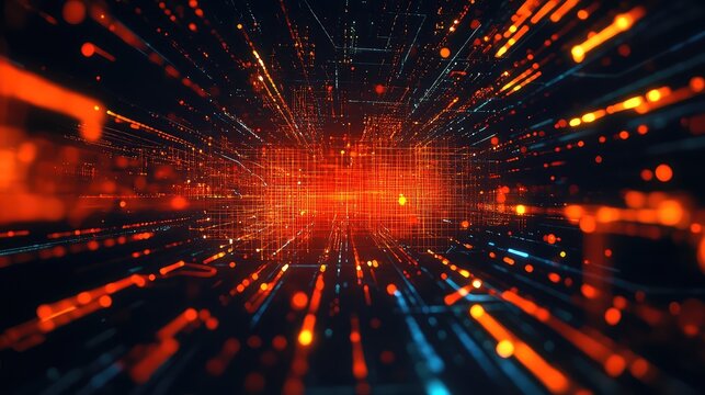 Digital data stream flowing through a futuristic network grid - Powered by Adobe