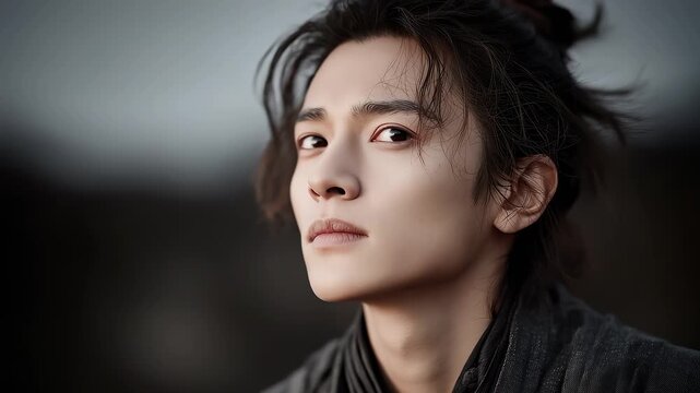 Close-up of Tang Dynasty Man Showcasing Eastern Classical Beauty