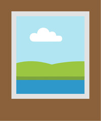 Naklejka premium Simple Flat Style Landscape Painting Illustration in Frame Decoration