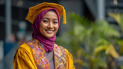 Fototapeta premium happy malay female graduate posing for university portrait