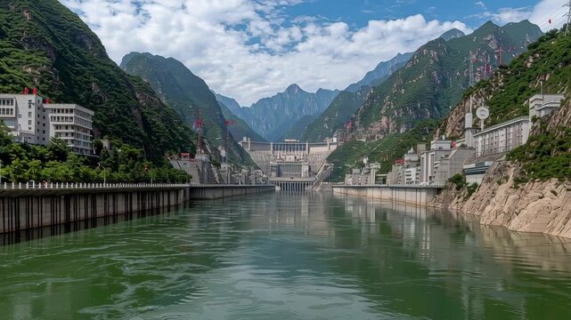 Massive Hydroelectric Dam and Gorge along the Yangtze River or Three Gorges Area, China