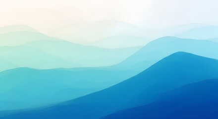 Obraz premium Abstract gradient landscape of rolling blue and teal mountains under a soft white sky