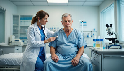 A doctor examines an elderly patient