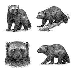 Wolverine sketches in detailed vintage engraving style, Transparent Background